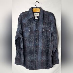 Panhandle Rough Stock Slim XL Blue Paisley Pearl Snap Buttons Western Buttondown